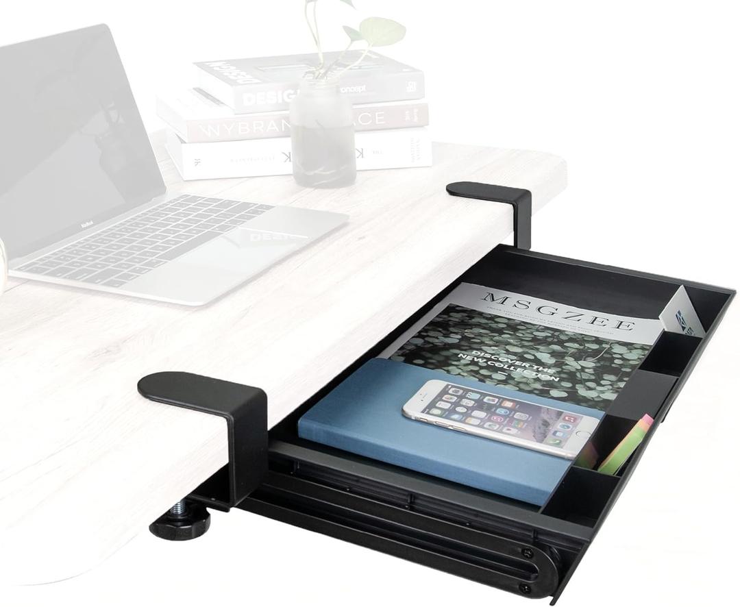 EHO Large Under Desk Slide Out Storage Drawer, Adjustable Sturdy C-Clamp Tray, 20" (24.8" Including Clamps) 11.8" Pull Out Drawer, Smooth Sliding Rail Design for Keyboard Mouse Desk Extender Organizer