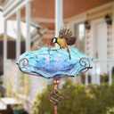 VCUTEKA Outdoor Bird Bath Glass Birdbath Garden Bird Feeder with Metal Stake Blue