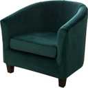 MIFXIN Tub Chair Slipcover 2 Piece Velvet Barrel Club Chair Covers with Cushion Cover Stretch Soft Washable Armchair Sofa Couch Furniture Protector for Living Room Hotel (Emerald Green)