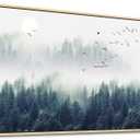 Large Size Framed Wall Decor Living Room Canvas Wall Art For Bedroom Foggy Forest Trees Landscape Painting Office Wall Decorations Boho Home Decor Canvas Pictures Artwork Natural Wood Framed 24" X 48"