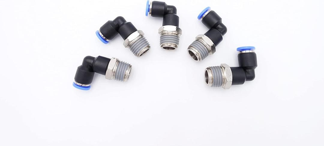 Push to Connect Fitting 1/8" Tube OD x 1/4" Male NPT Thread, Pneumatic Male Elbow Air Water Line 90 Deg Swivel Elbow Quick Push in Connectors (Pack of 5)