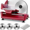 FOHERE 250W Meat Slicer Machine for Home, Electric Food Slicer with Stainless Steel Tray & Three 7.5" Stainless Steel Blade, 0-15mm Precise Thickness Deli Meat Slicer for Bread Fruit Vegetable (Red)