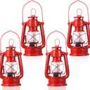 Hortsun Vintage LED Hurricane Lantern Metal Decorative Hanging Lantern Warm LEDs and Dimmer Switch Battery Operated for Indoor Outdoor Camping Usage Decor(4 Pcs,8 Inch)