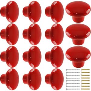 15pcs Ceramic Red Drawer Knobs, Round Shaped Dresser Knobs, Cute Kitchen Cabinet Pull Handles, Kids' Bedroom