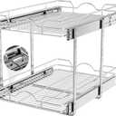 OCG 2 Tier Pull Out Cabinet Organizer (14" W x 21" D), Pull Out Drawers for Kitchen Cabinets, Pull Out Shelves for Base Cabinet Organization in Kitchen Bathroom Pantry, Chrome Finish