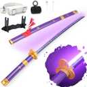 RENGENG Light Up Sword, 40 Inches Rechargeable Pre-Assembled Plastic Replica Anime Sword with Belt & Stand & Spinner (Yama Enma Purple)