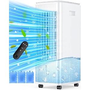 MYICY 25" Windowless Air Conditioner with Double Tanks for 16H Cooling, 25ft Remote & 7H Timer, 3-IN-1 Evaporative Air Cooler, 90° Oscillation, 2-Mode & 3-Speed Swamp Cooler Air Conditioner Portable