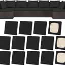 14Pcs Patio Stretch Cushion Covers, Outdoor Couch & Sofa Replacement Slipcovers for Patio Furniture Cushion Covers, Washable Reusable Furniture Protector, Square Large, Black