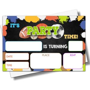 YSTEP Sports Birthday Party Invitations, 20 Invite Cards with Envelopes, 4"x6" All Star Sports Birthday Party Invites - A06