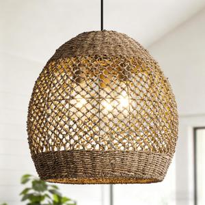 17" Rattan Pendant Light,Hand Woven Wicker Hanging Light, D17.72"xH18.11"