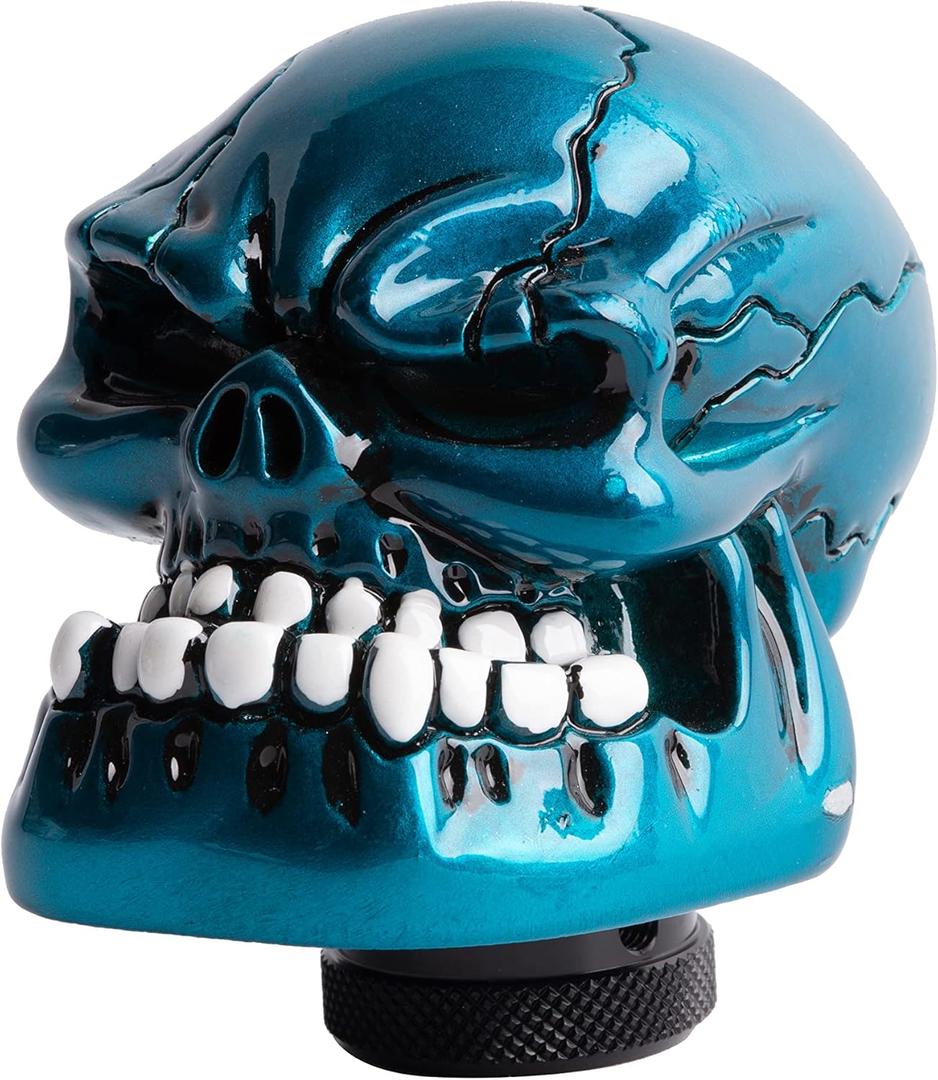 Skull Stick Shift Knob Resin Skeleton Head Shifter Knob Cool Style Shifter Lever Knob Fit Most Manual Automatic Car Tuck Vehicle, TA40C, Blue 2