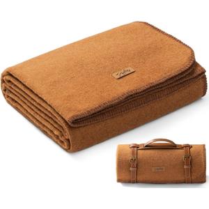 Molithe 100% Wool Blanket, 48" x 62", Warm, Thick, Washable, Military Wool Blanket, Great for Camping, Outdoors, Sporting Events, Survival Kits, Dark Camel (Medium)