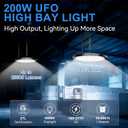 6 Pack 200W UFO LED High Bay Light, 29500lm 5000K Shop Lights for Warehouse, 5' Cable with Plug AC110-277V, Waterproof Commercial Lights for Barn Workshop Garage Factory Warehouse Gym ETL Listed