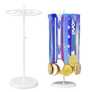 DSVENROLY Rotatable Medal Hanger Display Holder with Adjustable Height, Tabletop Metal Race Award Rack Over 45 Capacity, Desk Honor Medallero Stand for Sports Fan, Achievement Showcase, White