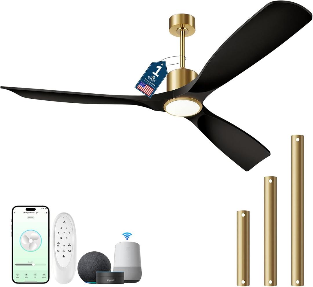 Ceiling Fans with Lights, Ceiling Fans with Lights and Remote Control, 60 inch Ceiling Fan with Light, Outdoor Ceiling Fans for Patios 3 Blade Bedroom Living Room-Matte Black and Gold