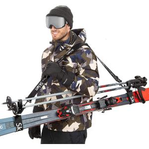Sklon Ski Strap and Pole Carrier | Avoid the Struggle and Effortlessly Transport Your Ski Gear Everywhere You Go | Features Cushioned Shoulder Sling | Great for Families - Men, Women and Kids - Black
