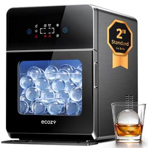 ecozy 2" Ice Ball Maker Countertop,Clear Sphere Ice Maker Machine with CrystalFlux Technology, 4 pcs in 40 Mins, 144 pcs/Day, Enhanced Insulation, Auto Water Supply, Self-Cleaning for Whiskey