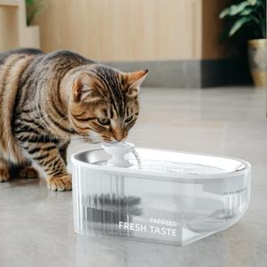 Cat Water Fountain, 84oz/2.5L Automatic Pet Water Fountain Dog Water Dispenser with a Stainless Steel Tray, Easy Cleaning for Cats, Dogs, LED Light - White
