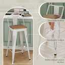 Andeworld Bar Stools Set of 4 Counter Height Stools Industrial Metal Barstools with Wooden Seats(24 Inch, Distressed White)