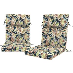 Outdoor High Back Patio Chair Cushions, Fade Resistant & Waterproof Tufted Seat and Back Cushions for Patio Furniture, Patio Chair Cushions 44x22 Inch, Set of 2, Paisley Lightcyan, 44"x22"x4"