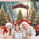 Christmas North Pole Backdrop Winter Forest Snowy Xmas Tree Photography Background Christmas Party Decorations Family Holiday Photo Props (7X5FT)