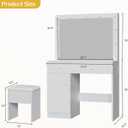 Haewon Makeup Vanity Desk with Lighted Mirror and Chair Set, White Built-In Charging Station, 3 Lighting Modes, Storage Cabinet and Drawer for Bedroom, 15.2"D x 31.5"W x 52.75"H