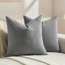 FUTEI Pack of 2 Chenille Decorative Throw Pillow Covers 20x20 Inch,Soft Crushed Striped Texture Cushion Case,Modern Home Decor for Couch Bed Living Room,Dark Grey