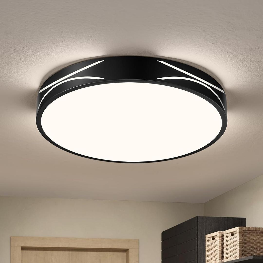 Modern Dimmable LED Flush Mount Ceiling Light, 2700K-6000K Selectable Round Close to Ceiling Lighting Fixtures, Metal Minimalist Black Ceiling Lamp for Bedroom, Kitchen, Hallway, Laundry Room