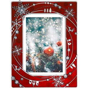 5x7 Christmas Picture Frame Snowflake Metal Photo Frame 2025 Christmas Decorative Holiday Gifts Winter Style (Red)
