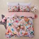 A Nice Night 6pcs Bed in A Bag Pink and Blue Dreamy 3D Various Butterfly Printed, Colorful Butterflies Flying in Flower Design Bedding Full Comforter Set, for Girls Kids Teens