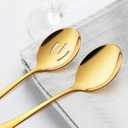 LIANYU 6 Pack Gold Serving Spoons Set, Large Slotted Spoons, Stainless Steel Buffet Dinner Restaurant Golden Serving Utensils, Catering Set for Party Banquet, 9.8 Inch