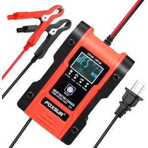Automotive Battery Charger 12V 6A - 24V 3A Multi-Function Smart Charger Maintainer for Car, Truck, Motorcycle, Lawn Mower, Boat, ATV, Lithium, LiFePO4, Lead-Acid, Deep Cycle Battery Charger