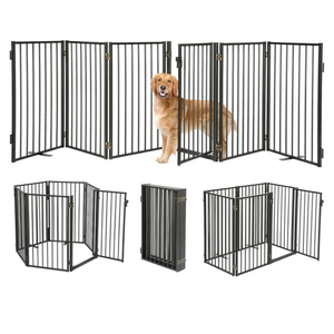 Metal Freestanding Dog Gates with Door for Outdoor Indoor,120'' Extra Wide 32'' Tall Free Standing Dog Gate for Doorways, Large Openings, Deck, Yard, Porch, Foldable Pet Fence (Black,6 Panels)