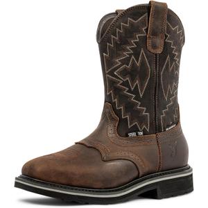 J's.o.l.e Steel Toe Work Boots for Men Waterproof Square Toe Cowboy Boots Durable Pull-On Safety Boots for Welding, Farming, Heavy Duty Jobs 10