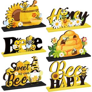 6 Pcs Bee Baby Wooden Centerpiece Honey Bee Baby Shower Decorations Wood Table Centerpieces Gnome Tabletop Detachable Sign for Birthday Party Home Decoration