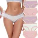 ANLIQI Cotton Underwear for Women Soft Lace Trim Hipster Panties Low Rise Bikini Undies Multipack (Small, 5-pack B-purple/White/Pink)