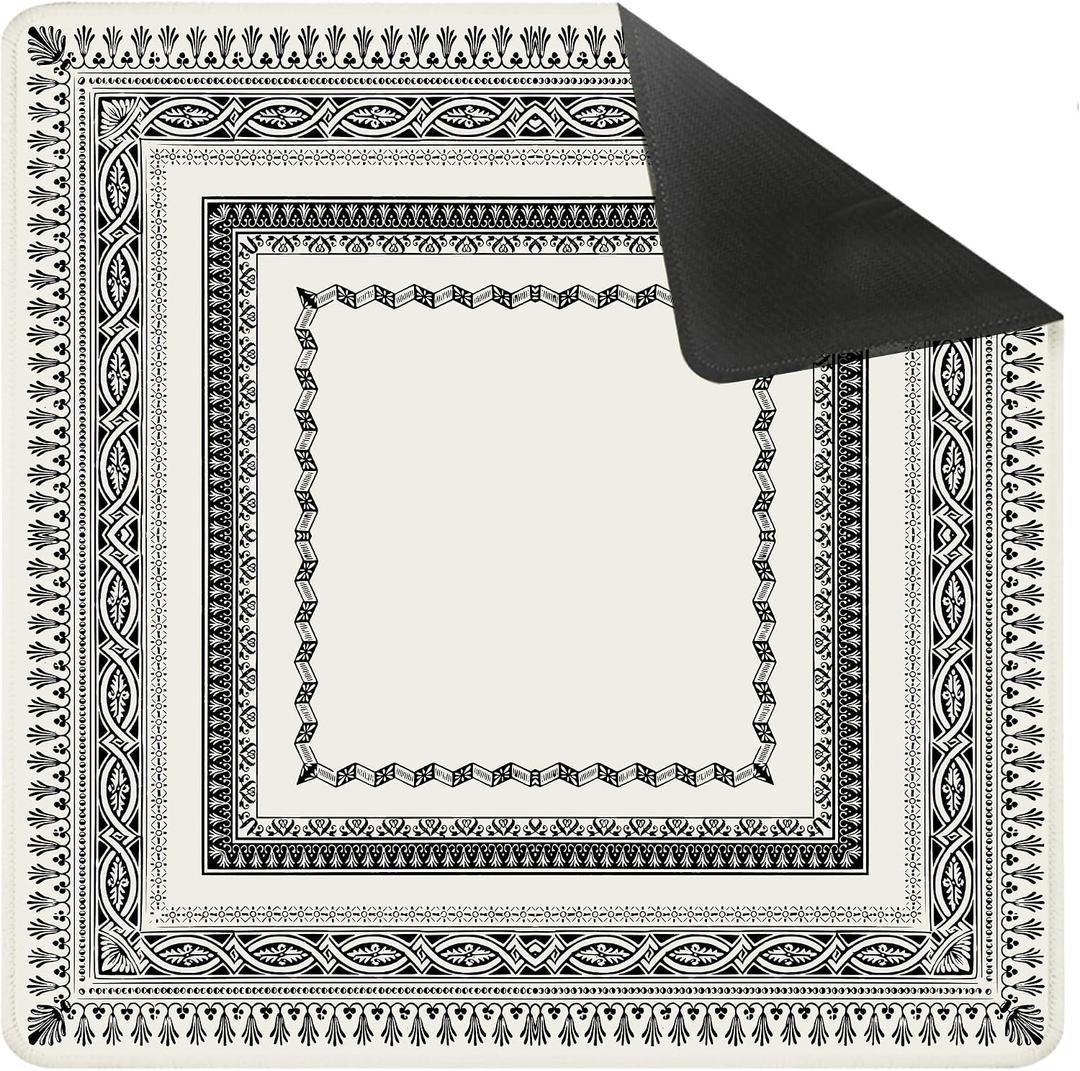 Vintage Black and White Mahjong Mat for Table 31.5 X 31.5 in, Gifts for Mahjong Players, Traditional Oriental Chinoiserie Chinese Anti-Slip Table Cover Tablecloth for Poker Board Card Tile Game
