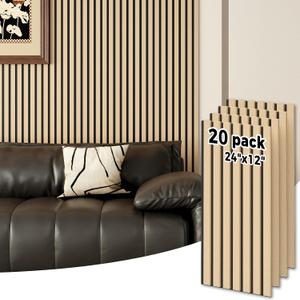 Wood Wall Panels 24" x 12" Acoustic Wood Slat Wall Panel, 20-Pack(40ft²) Soundproof Wood Slat Panel for Noise Cancelling and Interior Wall Decoration, Living Room, Bedroom, Office, Oak, 24" X 12 X 20 Pcs