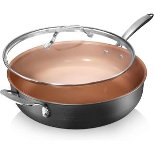 Gotham Steel Nonstick Deep Saute Pan with Lid  5.5 Quart Large Ceramic Jumbo Cooker 12 Inch Frying Pan with Lid, Stay Cool Handle + Helper Handle, Oven & Dishwasher Safe, 100% PFOA Free