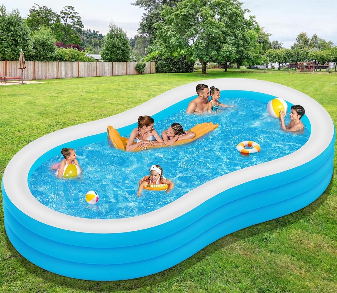 Large Inflatable Pool  145" x 74" x 22" Family Blow up Pool for Adults, 2025 Upgraded Extra Oversized Thickened Swimming Pool Perfect for Backyard Summer Fun, Fast Set-Up