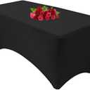 10FT Spandex Black Tablecloth for Rectangle Tables - Stretch Table Cover for Standard Folding Tables, Elastic Table Cover for Christmas