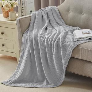 ACCOTIA 6 Layer 100% Cotton Muslin Blanket Twin Size, Lightweight Breathable Cozy Throw Blankets for Couch Sofa Bed Summer Soft Gauze Fall Blanket 55"x 75", Light Grey