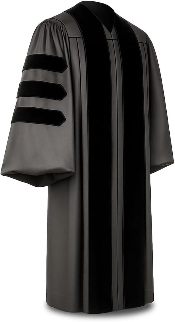 CLERKMANS Unisex Deluxe Doctoral PhD Graduation Gown - Doctorate Robe, Size: 48XL(5'3"-5'5")