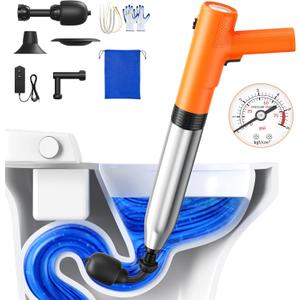 Electric Toilet Plungers for Bathroom,4 in 1 Toilet Unclogger,Auto-Inflation Toilet Plunger Clog Remover Get Instant Result,High Pressure Toilet Plunger Heavy Duty for Washbasin,Sinks,Floors Drain (Orange)
