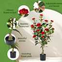 Artificial Camellia Tree 2 Pack, 3FT Faux Camellia Plant in Pot, 36 inch Fake Potted Camellia Flower Tree Plastic Camellia Tree for Modern Home Office Christmas Living Room Floor Decor Indoor, Red