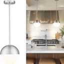 LMS Farmhouse Pendant Light Fixtures, Brushed Nickel Pendant Light with Globe Glass, Adjustable Hanging Lighting for Kitchen Island, Bedroom, Bathroom, LMS-203 (8" White Glass, 1 pack, Silver)
