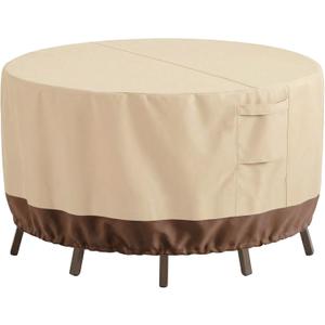 Patio Furniture Covers Waterproof, Outdoor Furniture Covers Waterproof Windproof with Padded Handles, Heavy Duty 600D Oxford Outdoor Table Chair Set Cover (Round 84"DIAx28"H, Beige&brown)