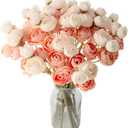 Hananona 18 Pcs Artificial Silk Rose Flowers Ranunculus Bouquet Fake Pink Peony for Home Decorations,Weddings (Pink, 2)