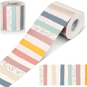 Zonon Classroom Bulletin Board Border 65 Feet Polk Dot Stripes Straight Rolled Trim Classroom Borders for Bulletin Board Decorations School Home(Boho)