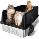 Zarler XXXL Stainless Steel Litter Box, Extra Large Cat Litter Boxes 27.8" L x 20" W x 12.9" H, Jumbo Metal Litter Box with Lid for Multiple Cats, High Sided, Non-Sticky, Anti-Urine Leakage (Black)